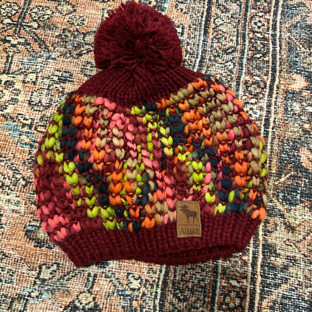 Burgundy Multicolor Knit Beanie